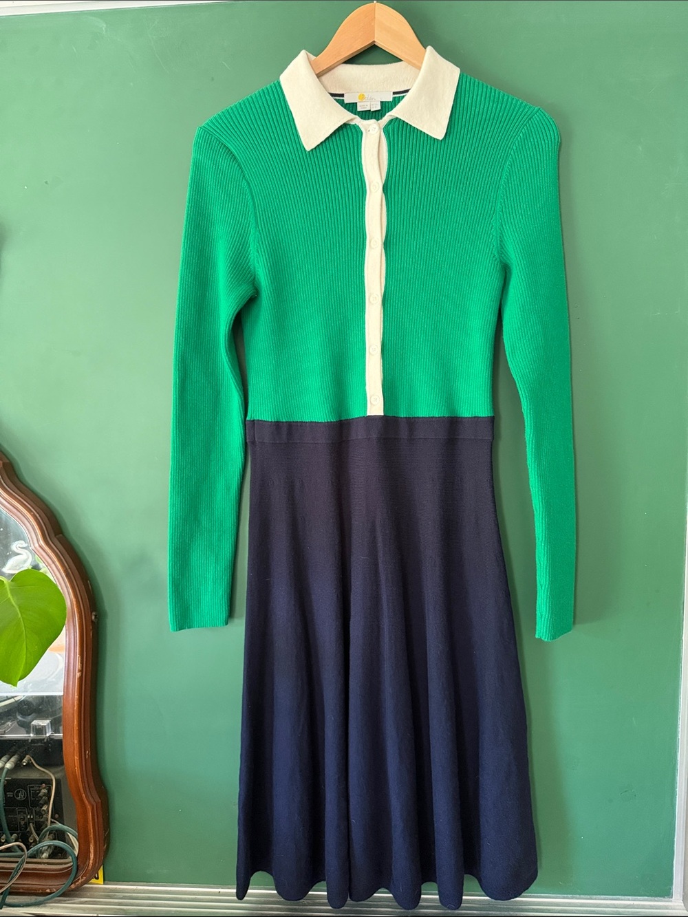 Boden Wool Cotton Knit Contrast Trim Colorblock Womens 8L Dress Preppy